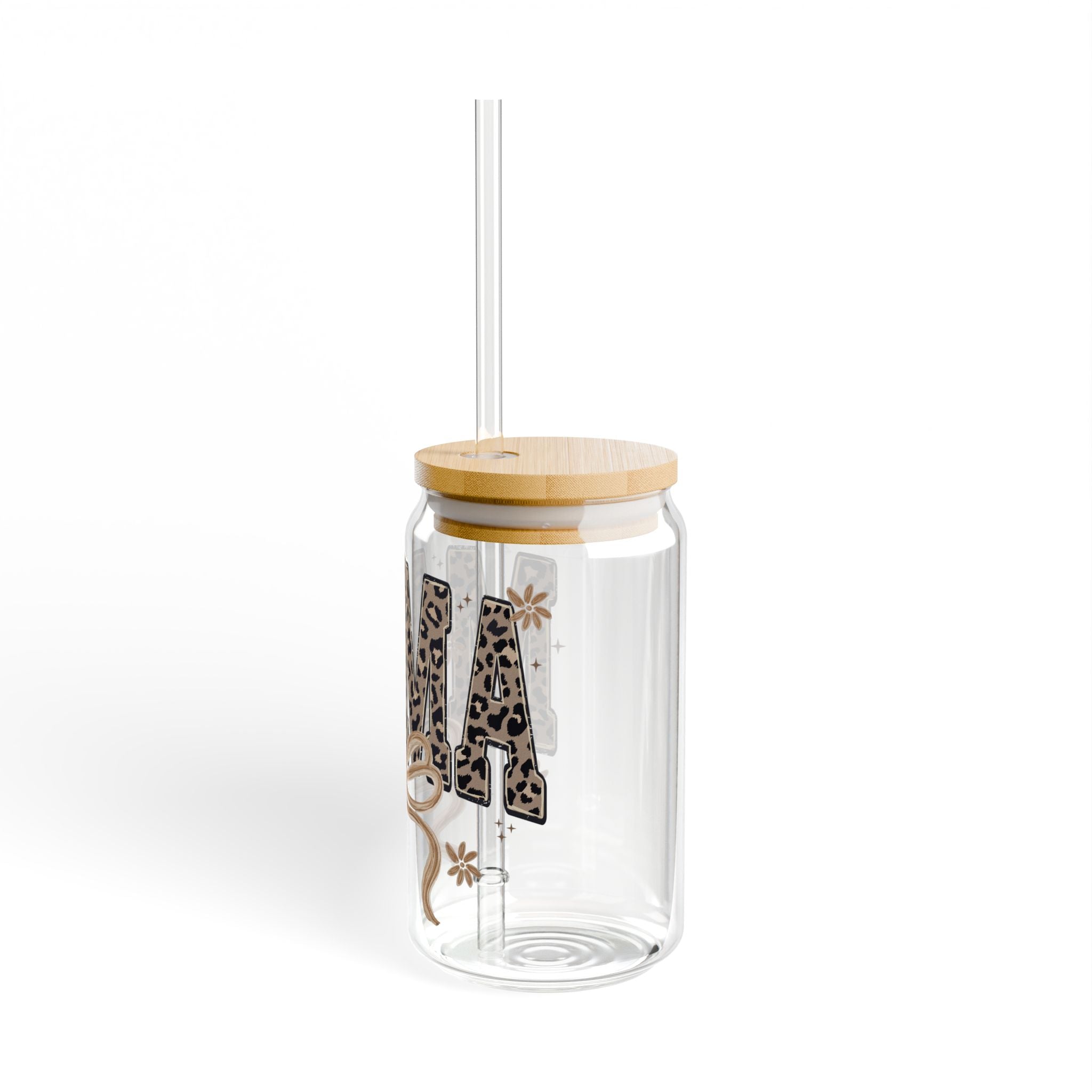 Leopard Mama Glass with Straw
