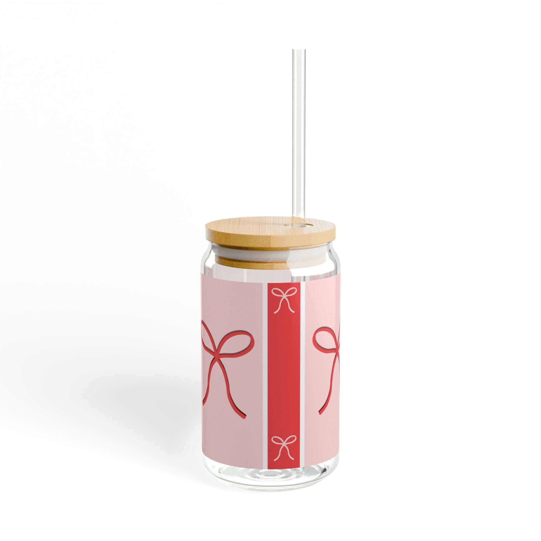 Pink Bow Glass with Straw