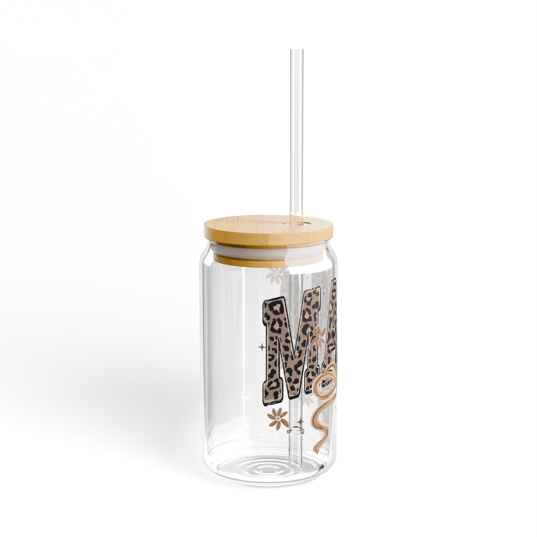 Leopard Mama Glass with Straw