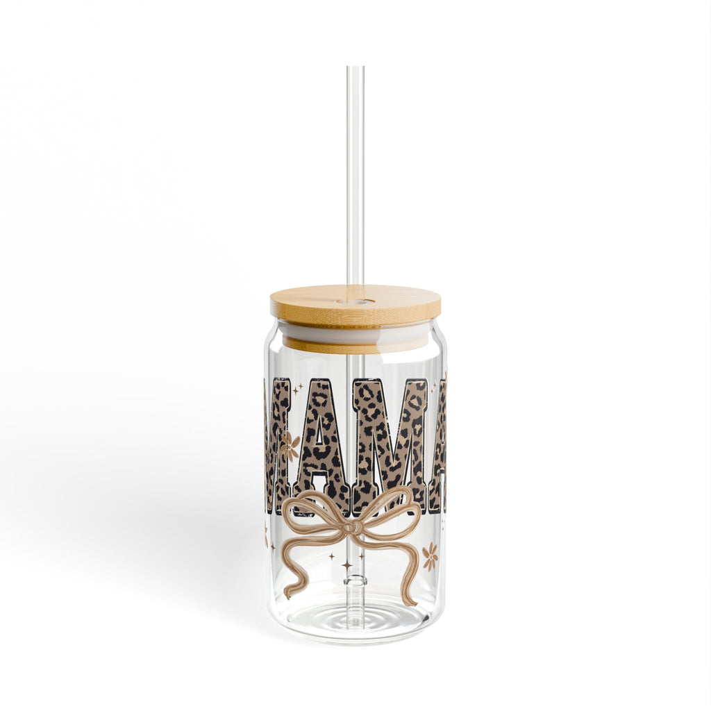Leopard Mama Glass with Straw
