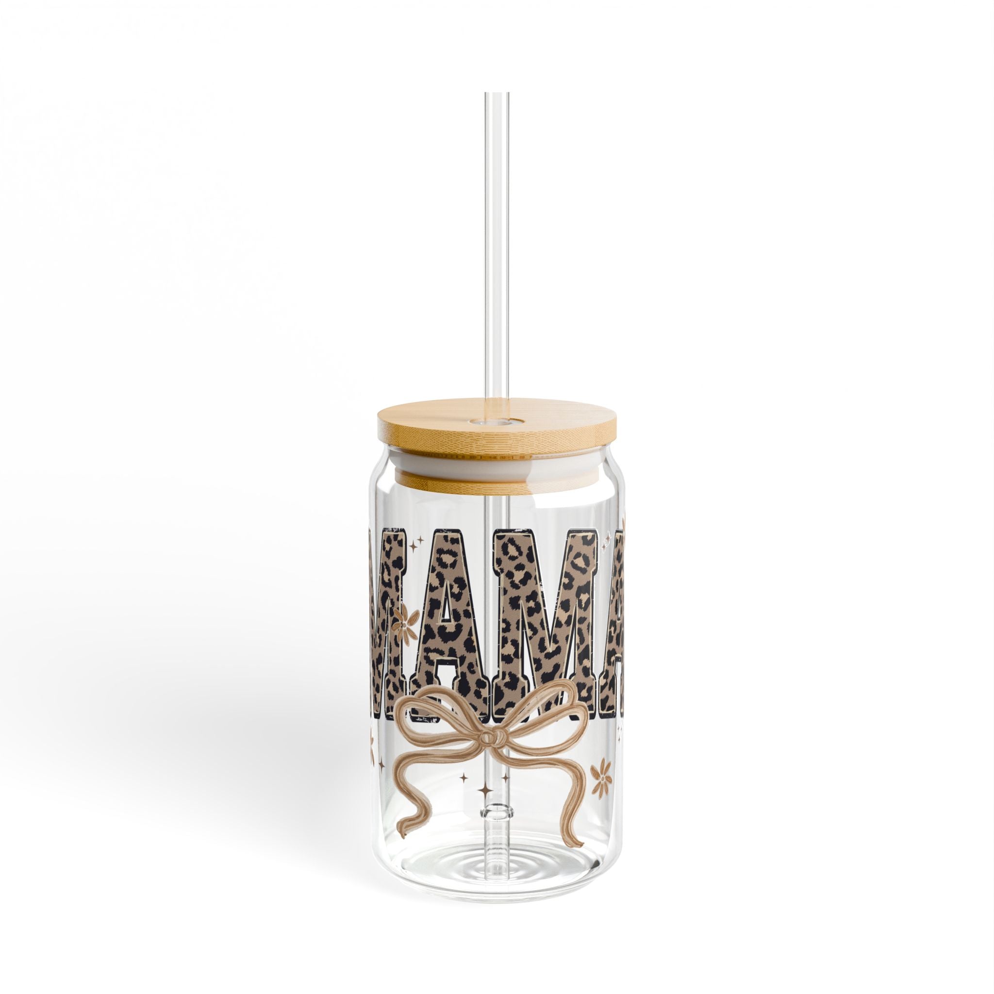 Leopard Mama Glass with Straw